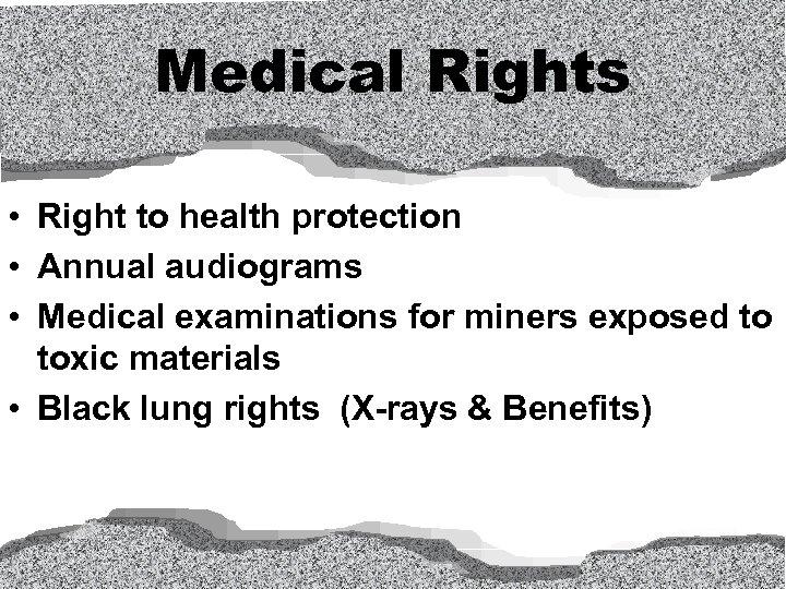 Medical Rights • Right to health protection • Annual audiograms • Medical examinations for