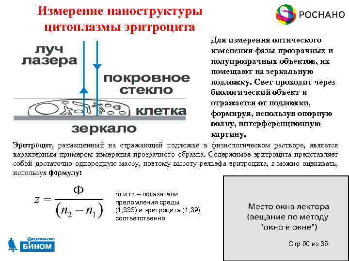 Измерение наноструктуры цитоплазмы эритроцита Для измерения оптического изменения фазы прозрачных и полупрозрачных объектов, их