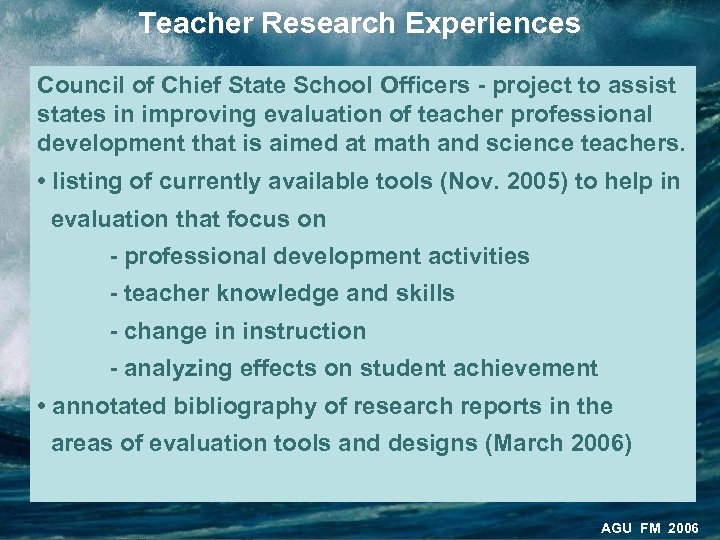 Teacher Research Experiences Council of Chief State School Officers - project to assist states