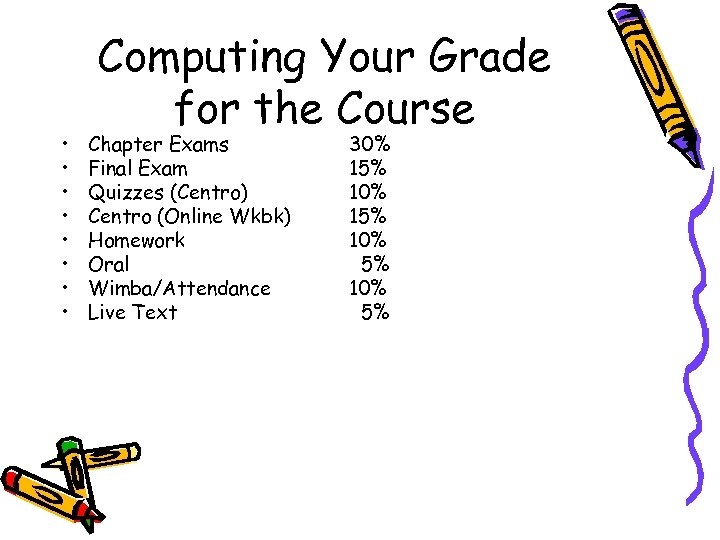  • • Computing Your Grade for the Course Chapter Exams Final Exam Quizzes