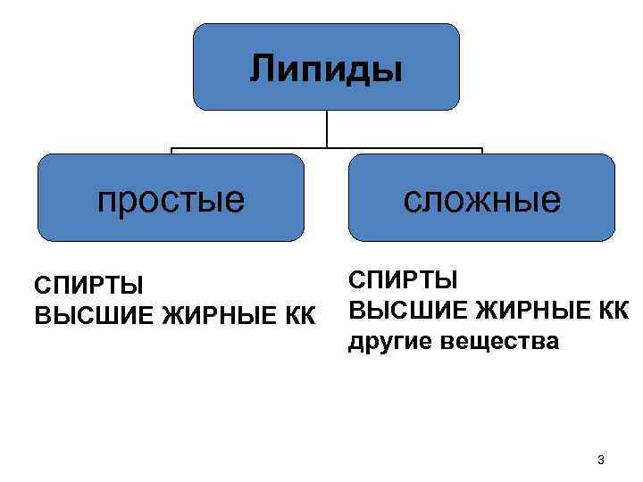 Липиды простые сложные СПИРТЫ ВЫСШИЕ ЖИРНЫЕ КК другие вещества 3 