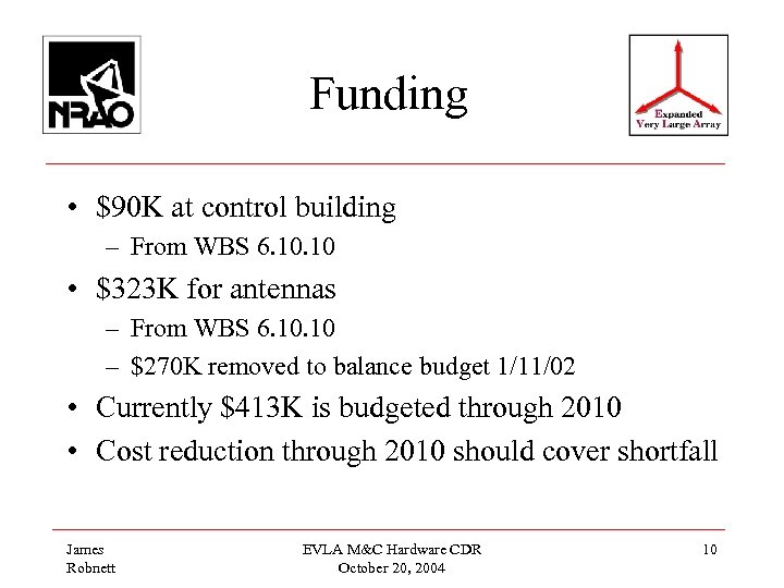 Funding • $90 K at control building – From WBS 6. 10 • $323
