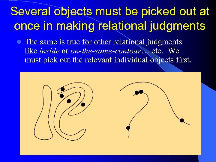 Several objects must be picked out at once in making relational judgments l The