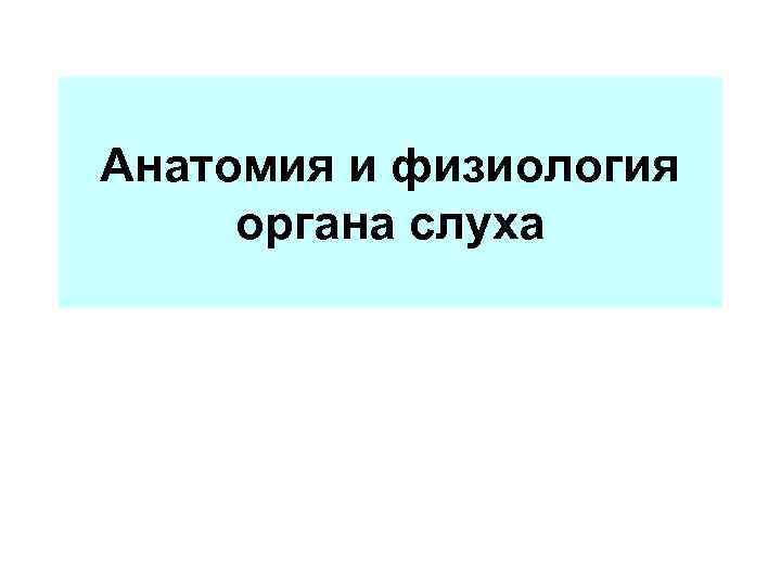 Анатомия и физиология органа слуха 