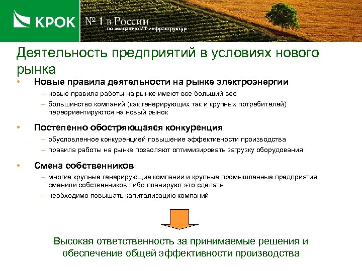 Деятельность предприятий в условиях нового рынка • Новые правила деятельности на рынке электроэнергии –