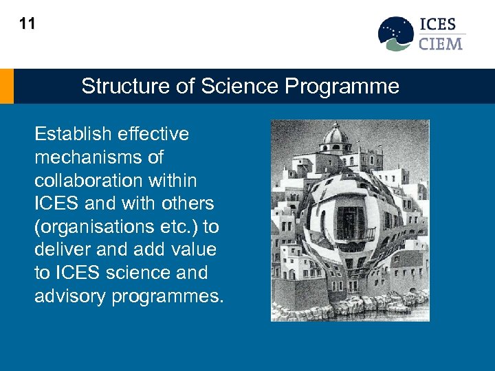 11 Structure of Science Programme Establish effective mechanisms of collaboration within ICES and with