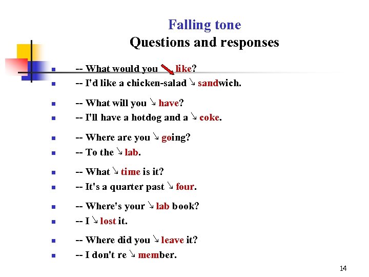 Falling tone Questions and responses n n n -- What would you like? --