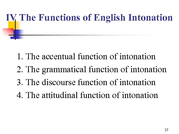 IV The Functions of English Intonation 1. The accentual function of intonation 2. The