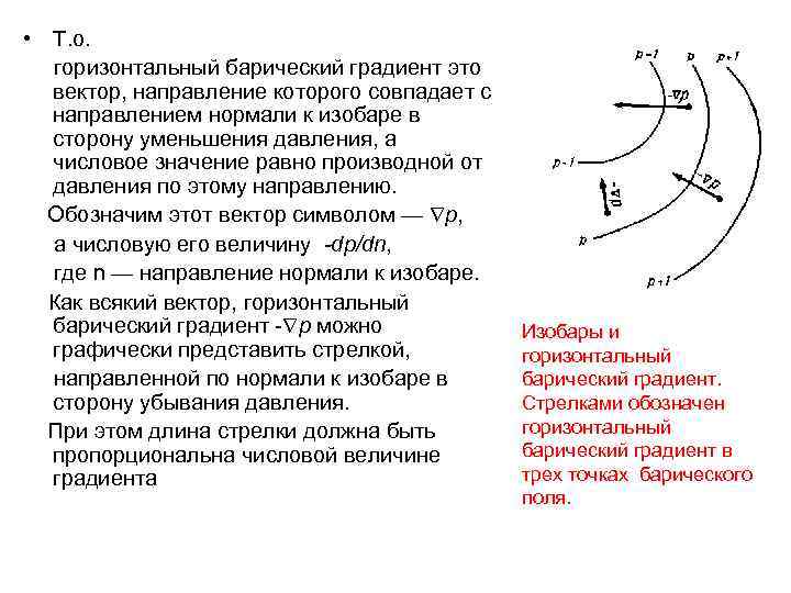  • Т. о. горизонтальный барический градиент это вектор, направление которого совпадает с направлением