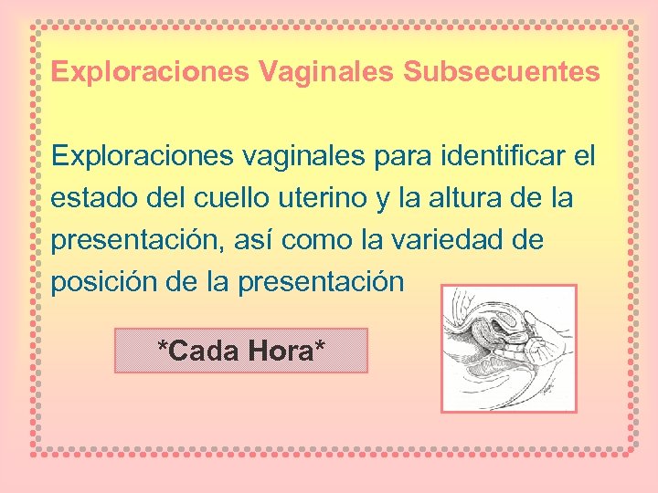 Exploraciones Vaginales Subsecuentes Exploraciones vaginales para identificar el estado del cuello uterino y la
