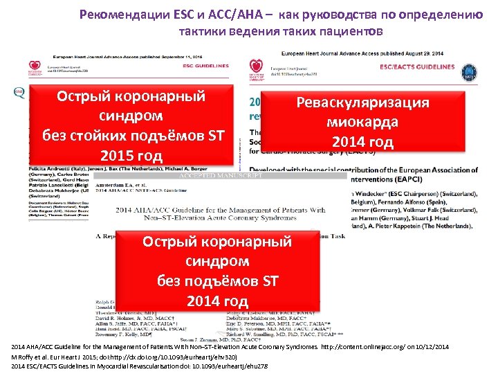 Рекомендации ESC и ACC/AHA – как руководства по определению тактики ведения таких пациентов Острый