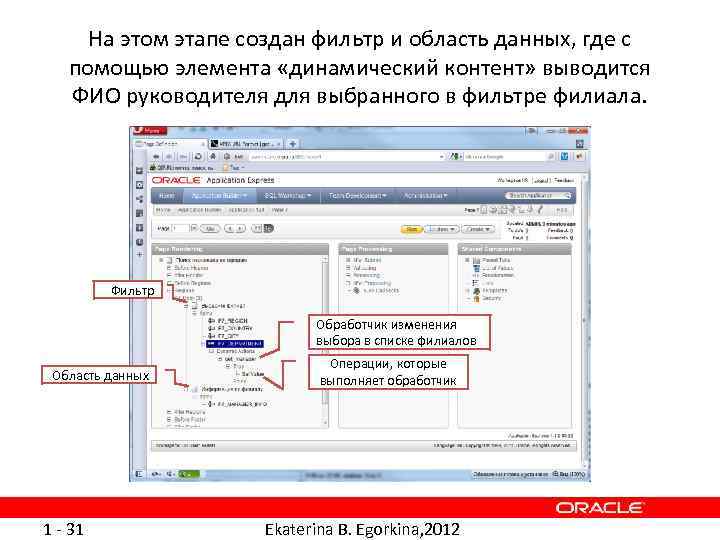 На этом этапе создан фильтр и область данных, где с помощью элемента «динамический контент»