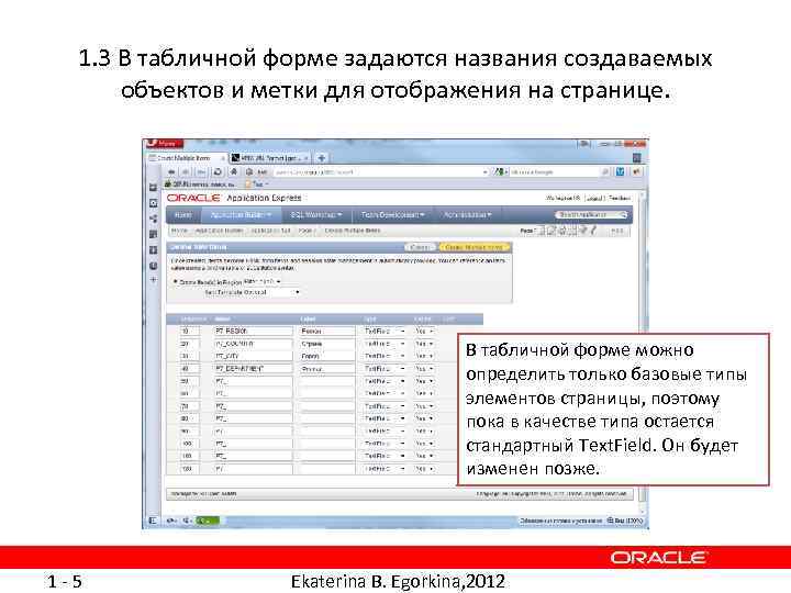 1. 3 В табличной форме задаются названия создаваемых объектов и метки для отображения на