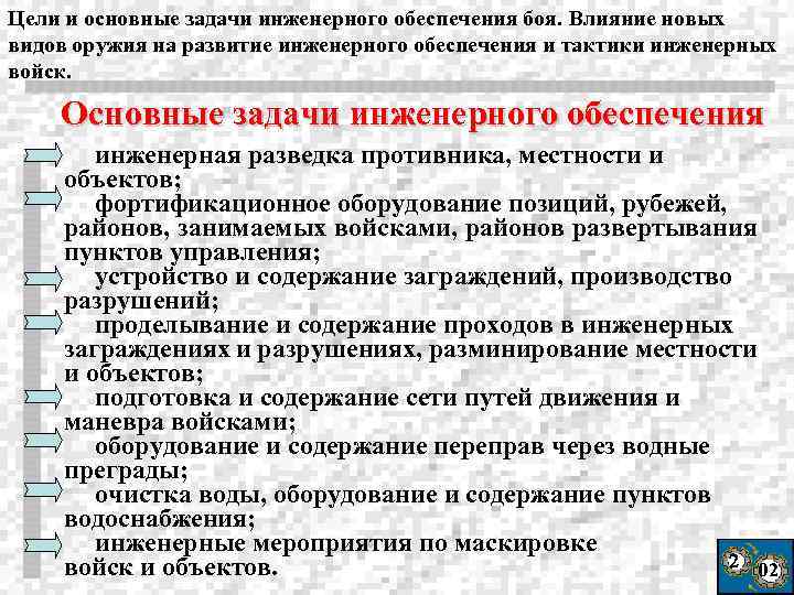 Цели и основные задачи инженерного обеспечения боя. Влияние новых видов оружия на развитие инженерного