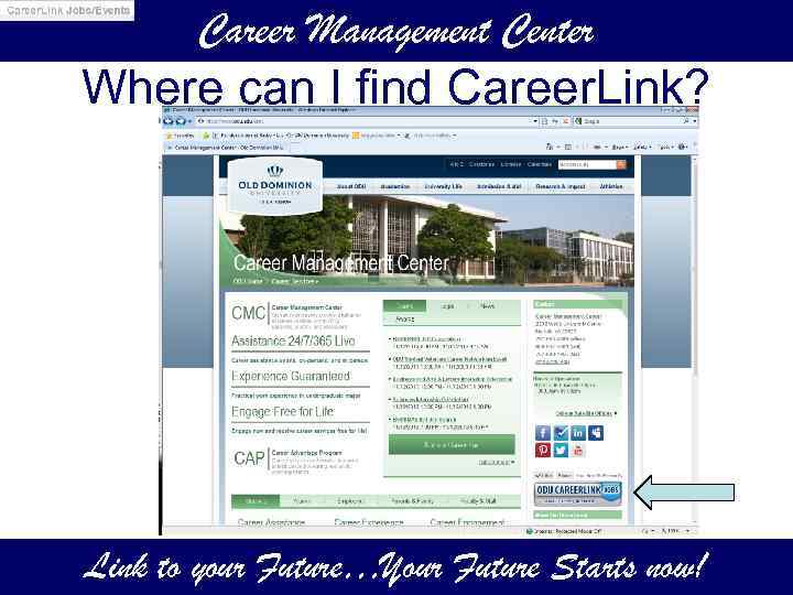 Career Management Center Where can I find Career. Link? Link to your Future…Your Future