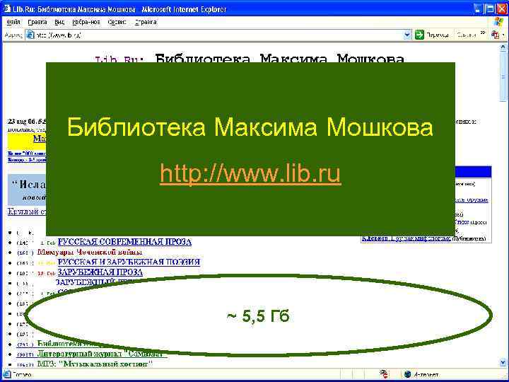 Библиотека Максима Мошкова http: //www. lib. ru ~ 5, 5 Гб 