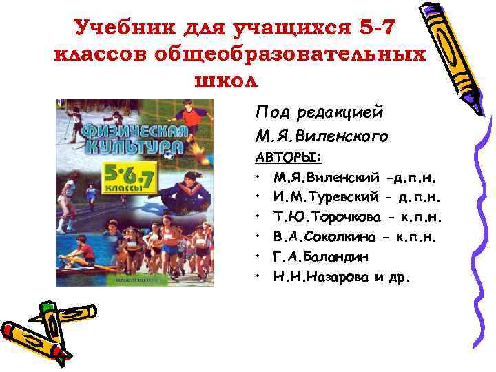 Учебник для учащихся 5 -7 классов общеобразовательных школ Под редакцией М. Я. Виленского АВТОРЫ: