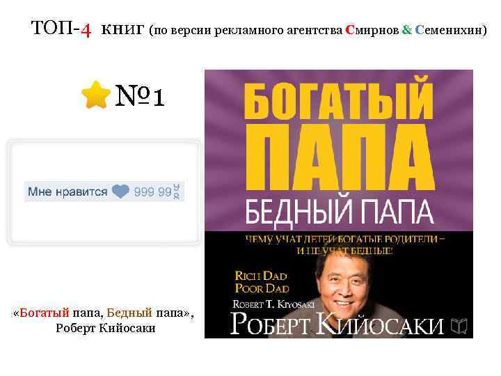 ТОП-4 книг (по версии рекламного агентства Смирнов & Семенихин) № 1 «Богатый папа, Бедный