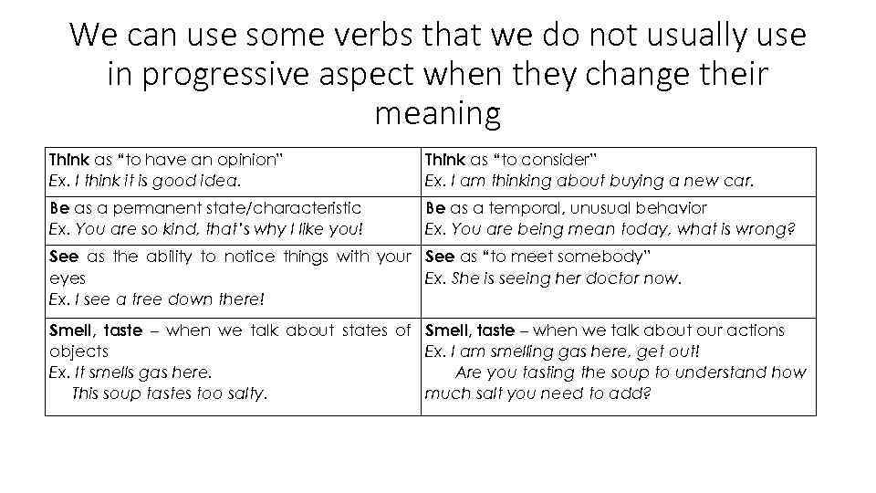 We can use some verbs that we do not usually use in progressive aspect