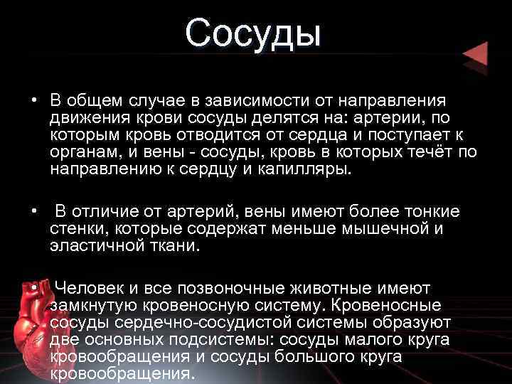 Сосуды • В общем случае в зависимости от направления движения крови сосуды делятся на: