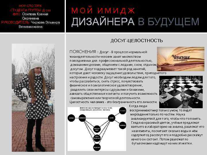 НОУ СПО ТЭТК СТУДЕНТА ГРУППЫ Д-211 ФИО Осипова Ксения Сергеевна РУКОВОДИТЕЛЬ Чиркова Эльмира Вениаминовна