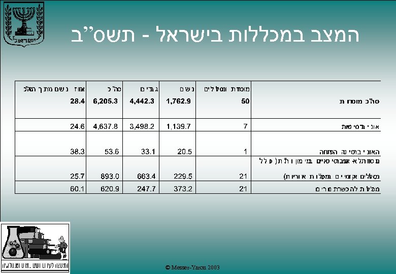  המצב במכללות בישראל - תשס”ב 3002 © Messer-Yaron 