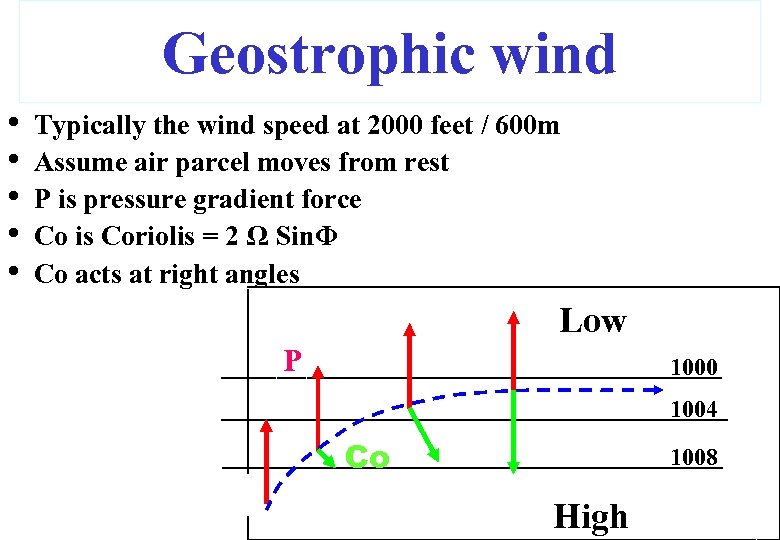 Geostrophic wind • • • Typically the wind speed at 2000 feet / 600
