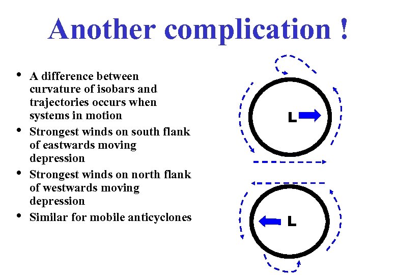 Another complication ! • • A difference between curvature of isobars and trajectories occurs