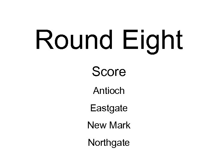 Round Eight Score Antioch Eastgate New Mark Northgate 