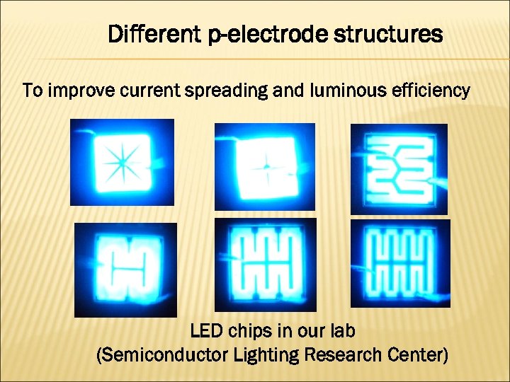 Different p-electrode structures To improve current spreading and luminous efficiency LED chips in our