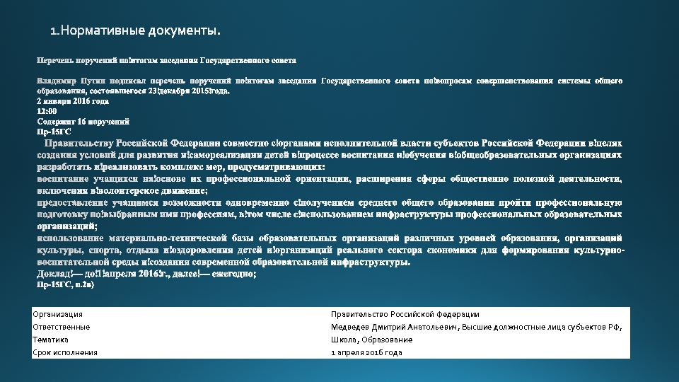 Организация Правительство Российской Федерации Ответственные Медведев Дмитрий Анатольевич, Высшие должностные лица субъектов РФ, Тематика
