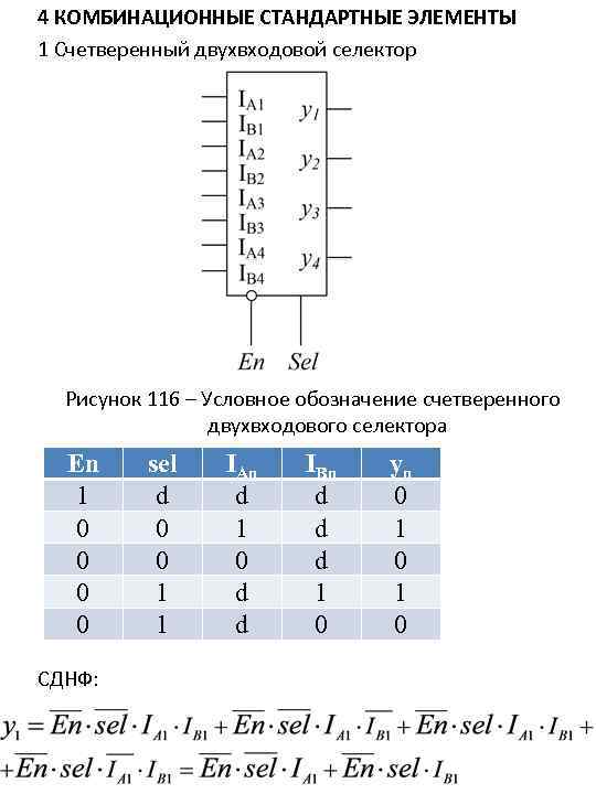 4 КОМБИНАЦИОННЫЕ СТАНДАРТНЫЕ ЭЛЕМЕНТЫ 1 Счетверенный двухвходовой селектор Рисунок 116 – Условное обозначение счетверенного