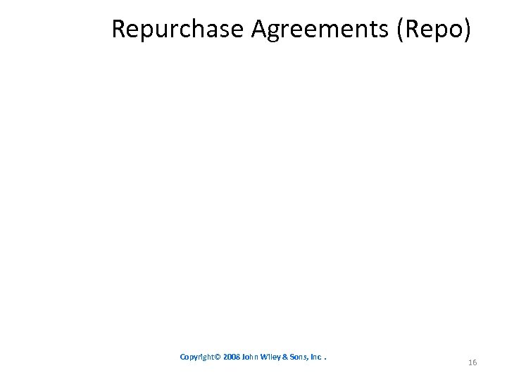 Repurchase Agreements (Repo) Copyright© 2008 John Wiley & Sons, Inc. 16 