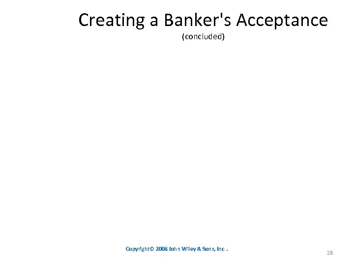 Creating a Banker's Acceptance (concluded) Copyright© 2008 John Wiley & Sons, Inc. 28 