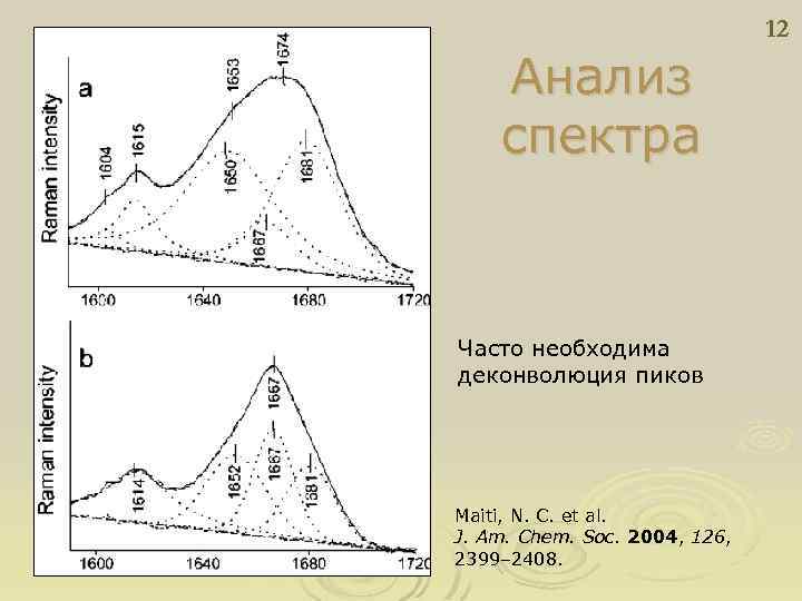 12 Анализ спектра Часто необходима деконволюция пиков Maiti, N. C. et al. J. Am.