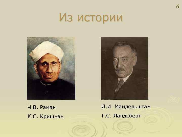 6 Из истории Ч. В. Раман Л. И. Мандельштам К. С. Кришнан Г. С.