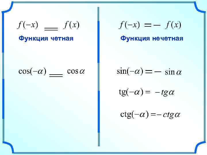 Функция четная Функция нечетная 