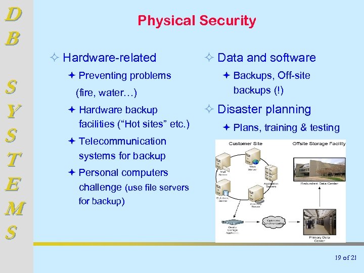 D B S Y S T E M S Physical Security ² Hardware-related ª