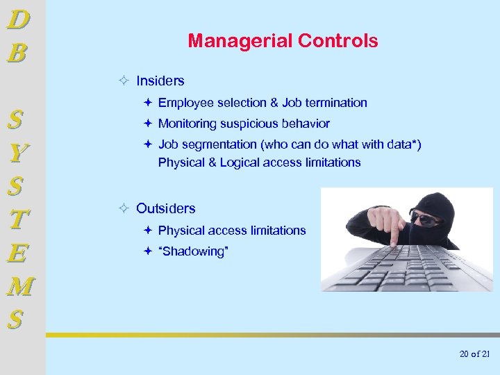 D B Managerial Controls ² Insiders S Y S T E M S ª