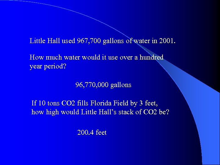 Little Hall used 967, 700 gallons of water in 2001. How much water would