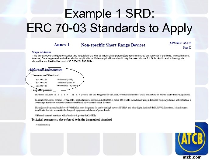 Example 1 SRD: ERC 70 -03 Standards to Apply atcb. com 