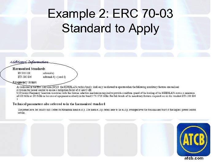 Example 2: ERC 70 -03 Standard to Apply atcb. com 