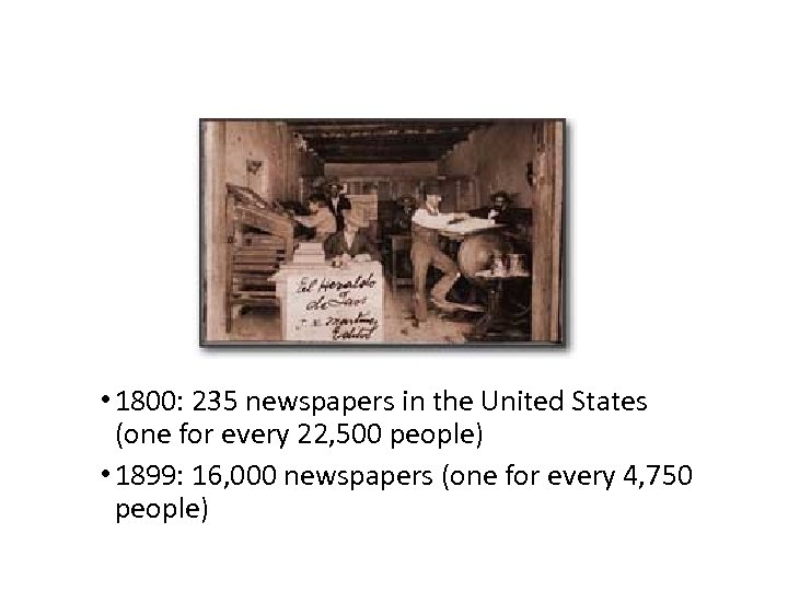  • 1800: 235 newspapers in the United States (one for every 22, 500