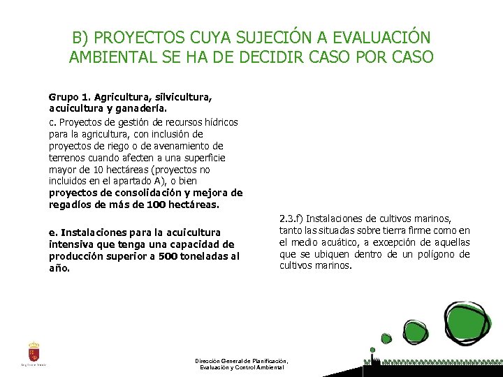 B) PROYECTOS CUYA SUJECIÓN A EVALUACIÓN AMBIENTAL SE HA DE DECIDIR CASO POR CASO