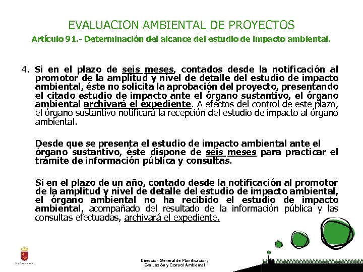 EVALUACION AMBIENTAL DE PROYECTOS Artículo 91. - Determinación del alcance del estudio de impacto