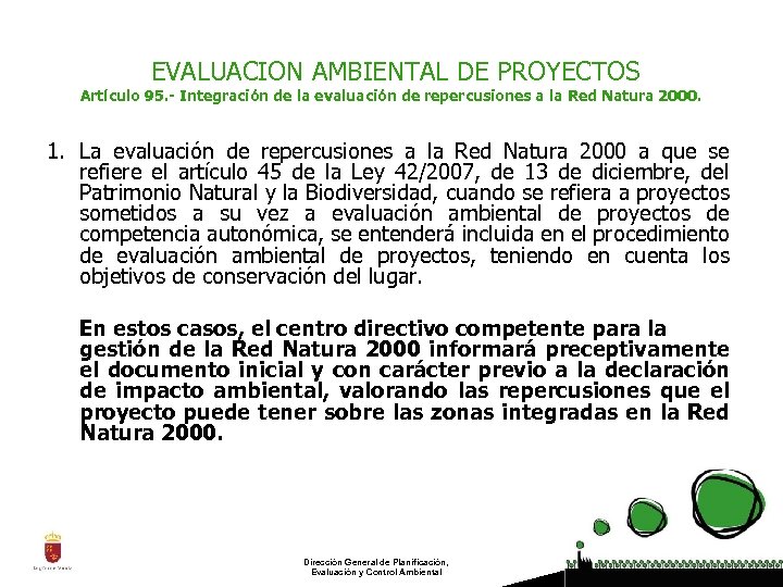 EVALUACION AMBIENTAL DE PROYECTOS Artículo 95. - Integración de la evaluación de repercusiones a
