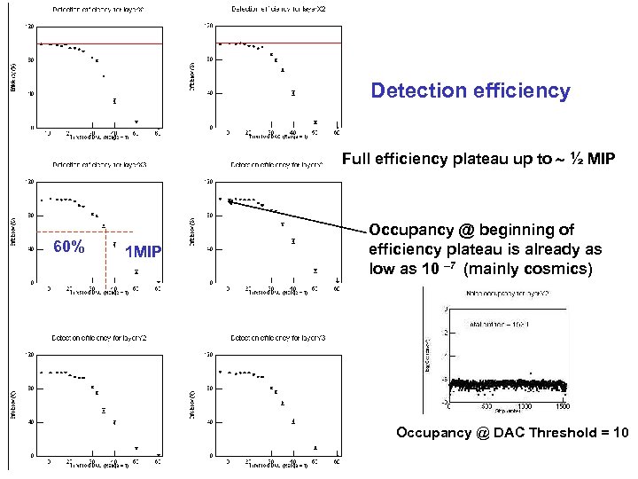 Detection efficiency Full efficiency plateau up to ½ MIP 60% 1 MIP Occupancy @