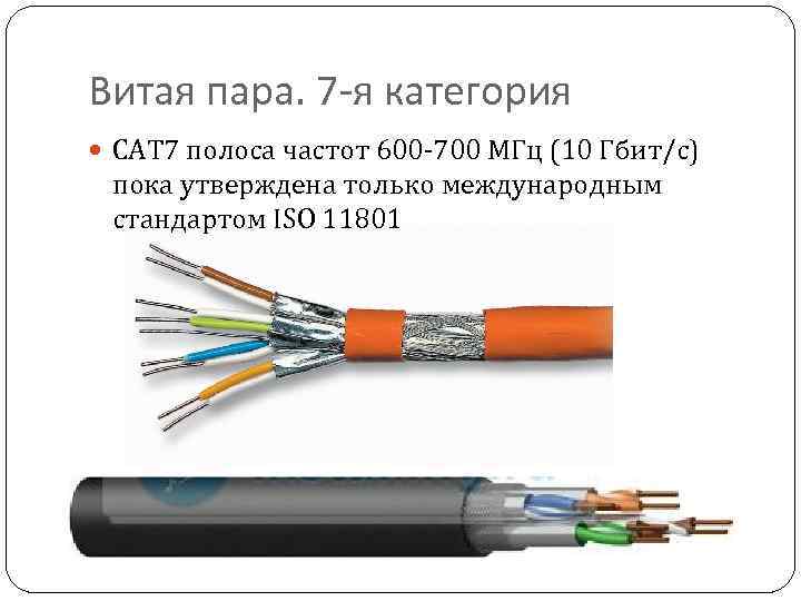 Витая пара. 7 -я категория CAT 7 полоса частот 600 -700 МГц (10 Гбит/с)