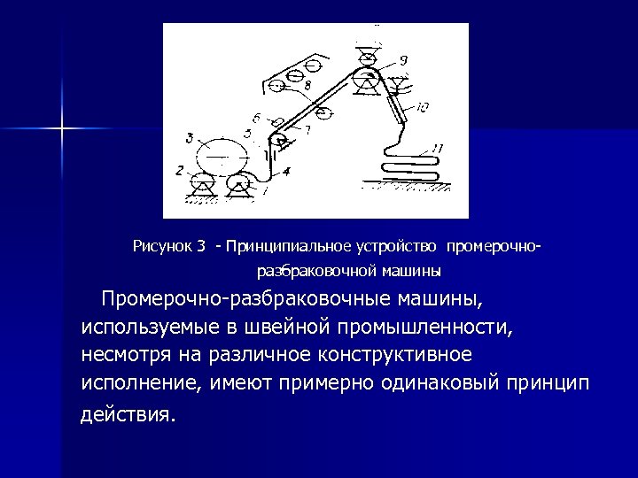 Рисунок 3 - Принципиальное устройство промерочноразбраковочной машины Промерочно-разбраковочные машины, используемые в швейной промышленности, несмотря