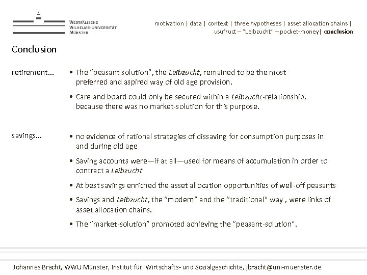 motivation | data | context | three hypotheses | asset allocation chains | usufruct